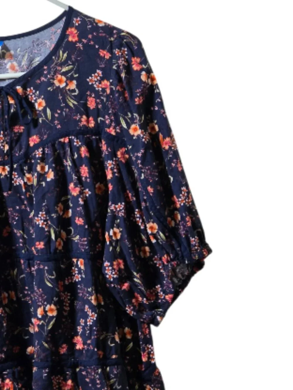 Old Navy XXL Navy Floral Boho Peasant Blouse Cotton Rayon Puff Sleeve Top